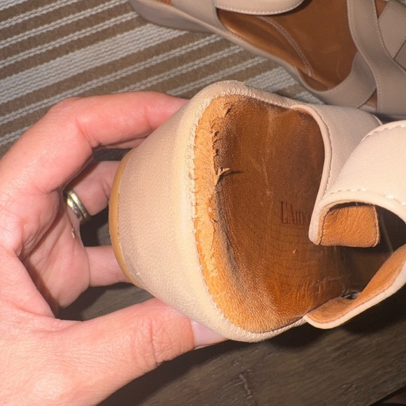 L’Amour Des Pieds CASIMIRO Leather Ankle Strap Tan Wedge Sandals Size 11 - Picture 6 of 9